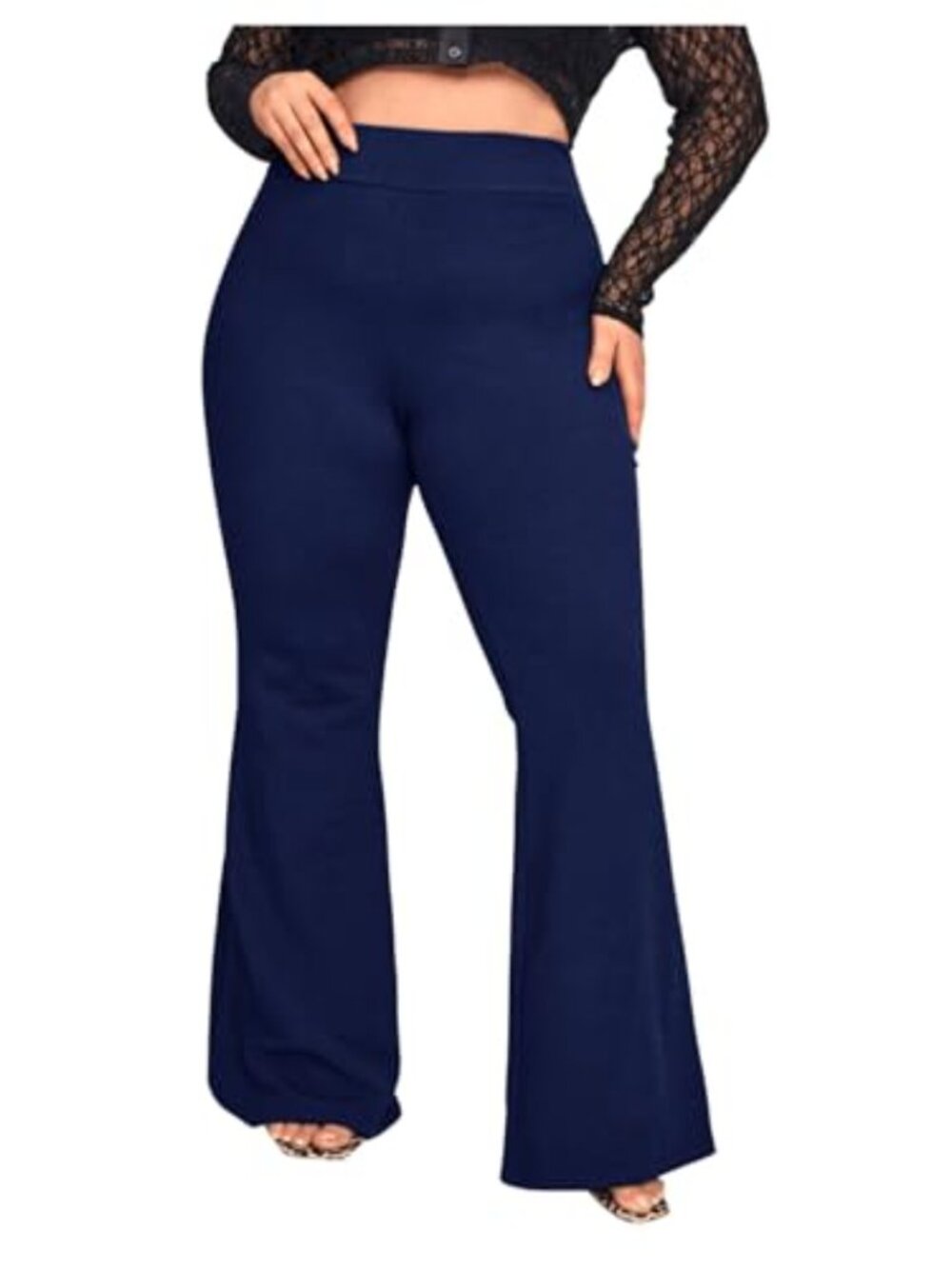 Plus Size Flare Leggings High Waist Rib Knit Elegant Casual Pants